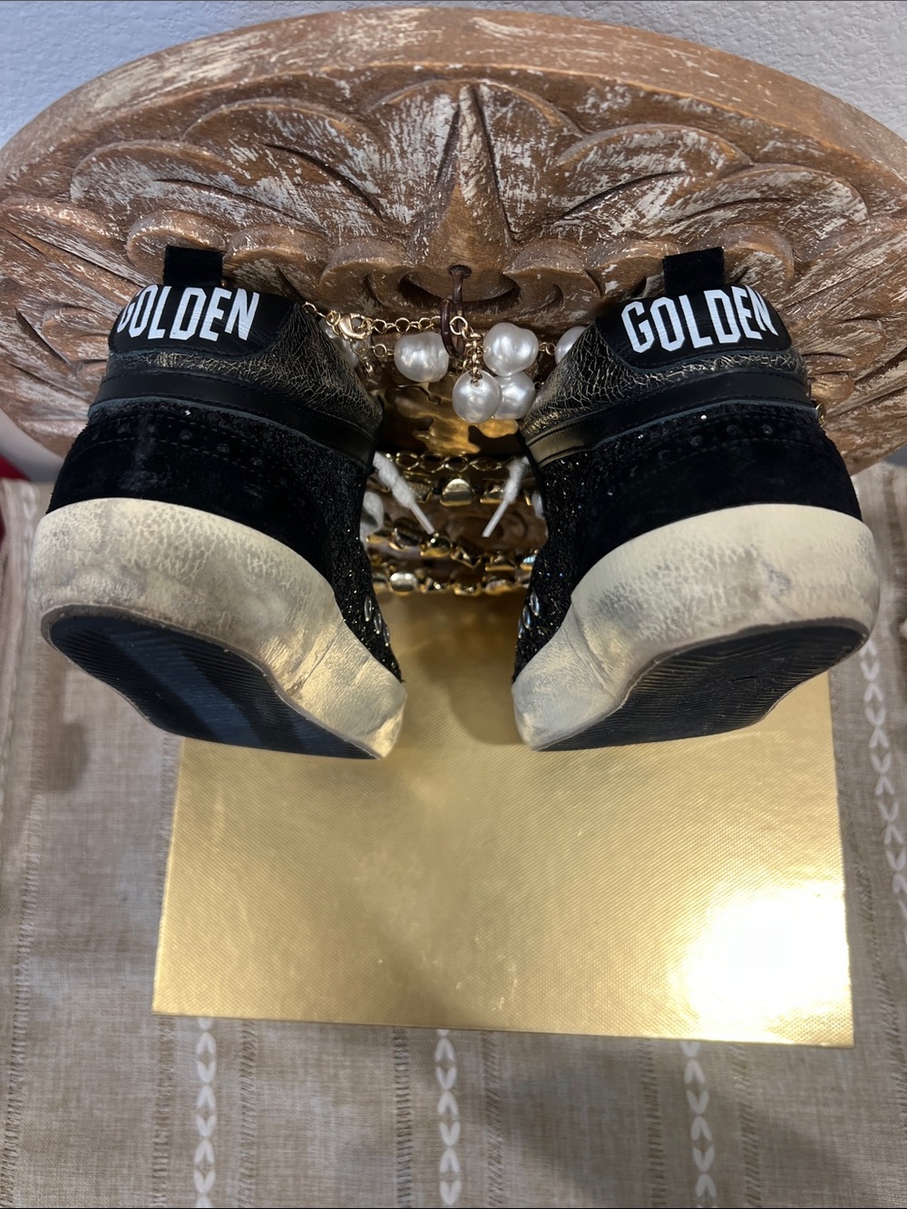 Golden Goose Black Glitter Suede Low-Top Sneakers with White Laces:Size 40 - Picture 4 of 12